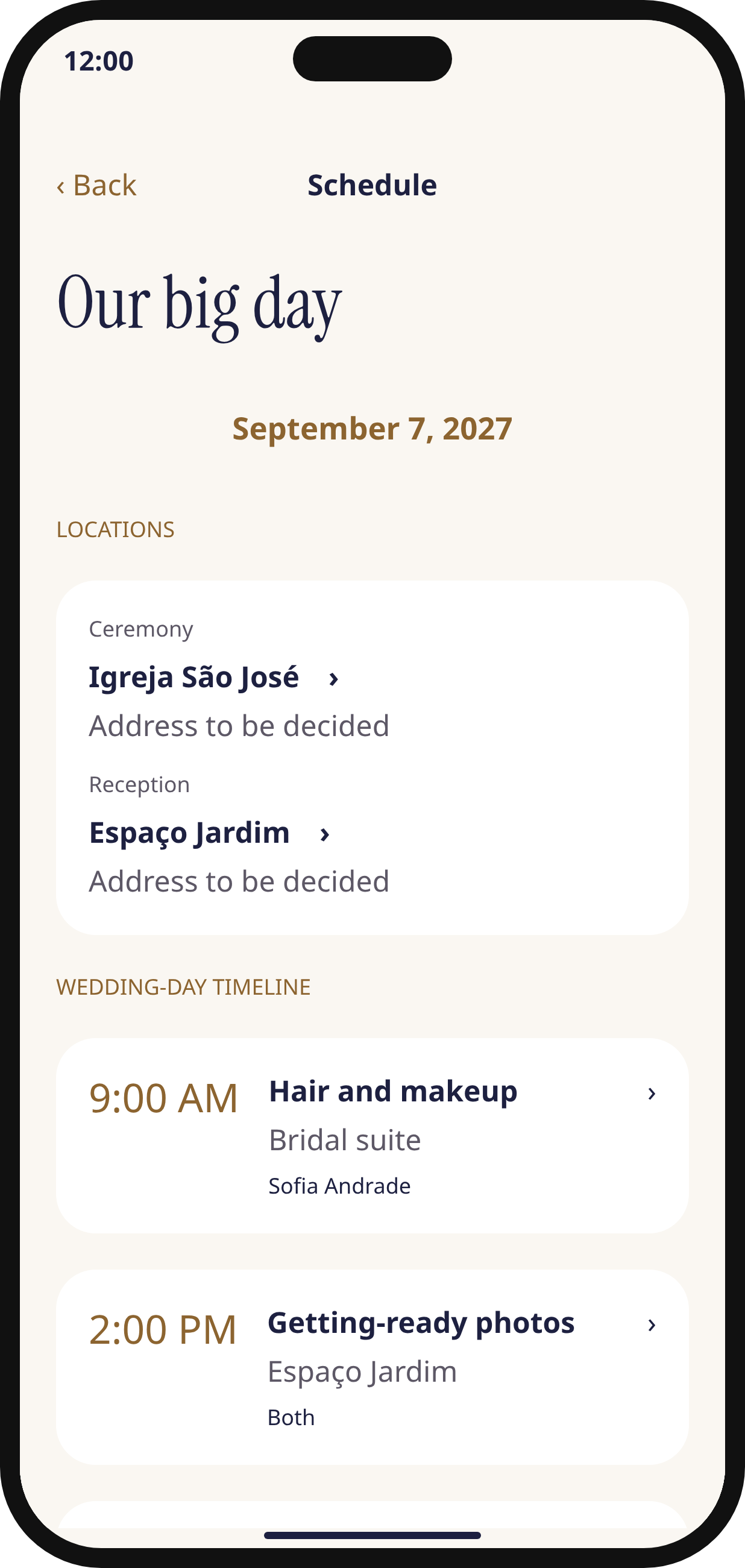 Wedding-day itinerary in Noivos AI